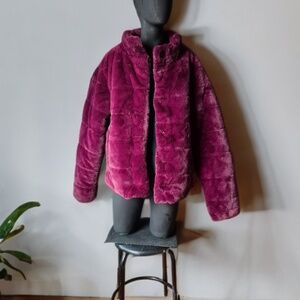 Retro inspired faux fur dark fuchsia jacket